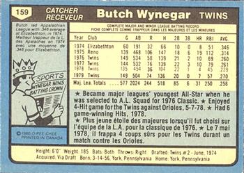 1980 O-Pee-Chee #159 Butch Wynegar Back