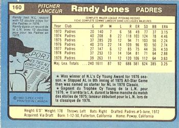 1980 O-Pee-Chee #160 Randy Jones Back