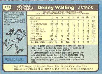1980 O-Pee-Chee #161 Denny Walling Back