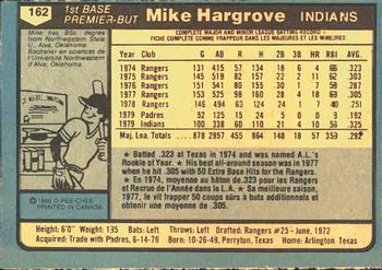 1980 O-Pee-Chee #162 Mike Hargrove Back