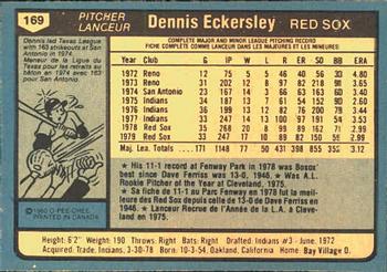 1980 O-Pee-Chee #169 Dennis Eckersley Back