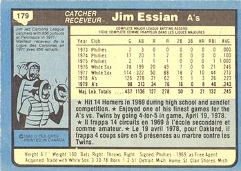 1980 O-Pee-Chee #179 Jim Essian Back
