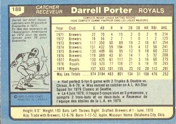 1980 O-Pee-Chee #188 Darrell Porter Back