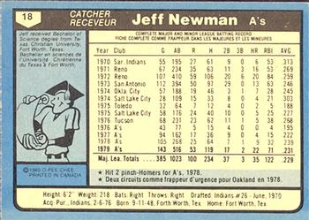 1980 O-Pee-Chee #18 Jeff Newman Back