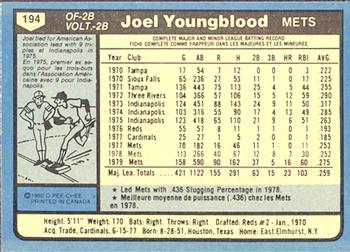 1980 O-Pee-Chee #194 Joel Youngblood Back
