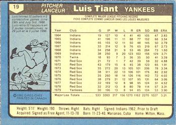 1980 O-Pee-Chee #19 Luis Tiant Back