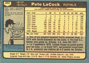 1980 O-Pee-Chee #202 Pete LaCock Back