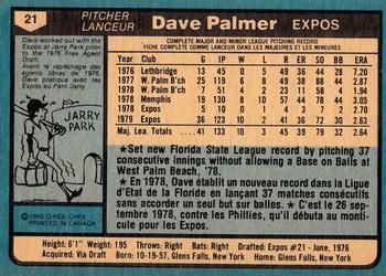 1980 O-Pee-Chee #21 Dave Palmer Back