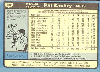 1980 O-Pee-Chee #220 Pat Zachry Back