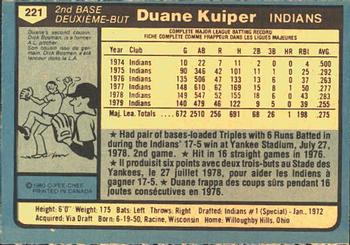 1980 O-Pee-Chee #221 Duane Kuiper Back