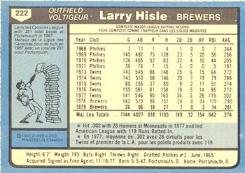 1980 O-Pee-Chee #222 Larry Hisle Back