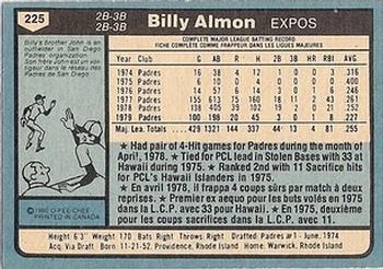 1980 O-Pee-Chee #225 Billy Almon Back