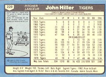 1980 O-Pee-Chee #229 John Hiller Back