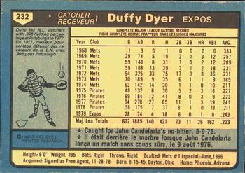 1980 O-Pee-Chee #232 Duffy Dyer Back