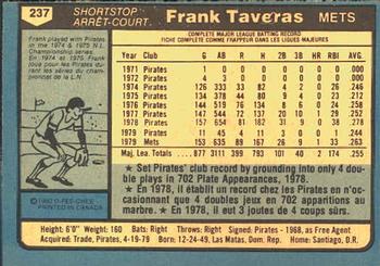 1980 O-Pee-Chee #237 Frank Taveras Back