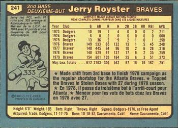 1980 O-Pee-Chee #241 Jerry Royster Back