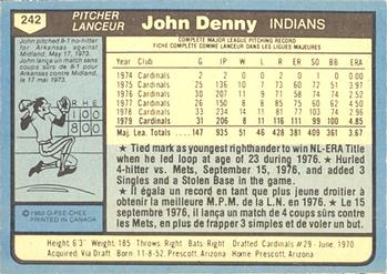 1980 O-Pee-Chee #242 John Denny Back