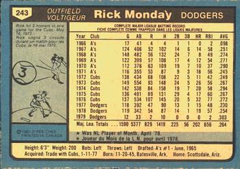 1980 O-Pee-Chee #243 Rick Monday Back