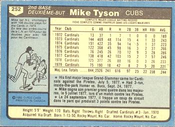 1980 O-Pee-Chee #252 Mike Tyson Back
