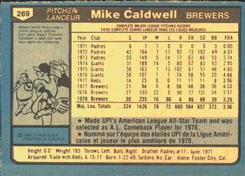 1980 O-Pee-Chee #269 Mike Caldwell Back