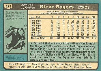 1980 O-Pee-Chee #271 Steve Rogers Back