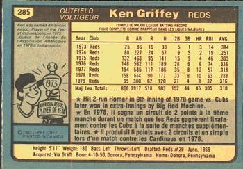 1980 O-Pee-Chee #285 Ken Griffey Back