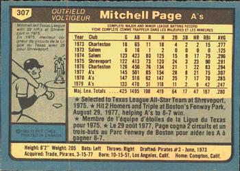1980 O-Pee-Chee #307 Mitchell Page Back