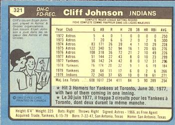 1980 O-Pee-Chee #321 Cliff Johnson Back