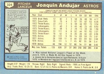 1980 O-Pee-Chee #324 Joaquin Andujar Back