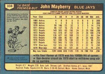 1980 O-Pee-Chee #338 John Mayberry Back