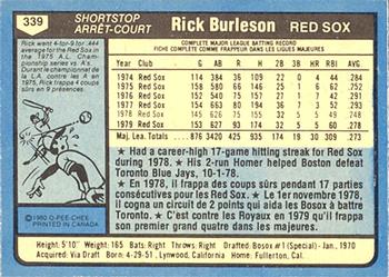 1980 O-Pee-Chee #339 Rick Burleson Back