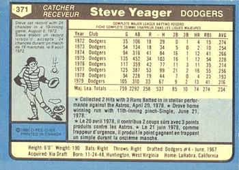 1980 O-Pee-Chee #371 Steve Yeager Back