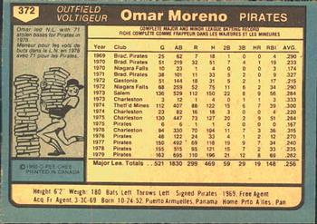 1980 O-Pee-Chee #372 Omar Moreno Back