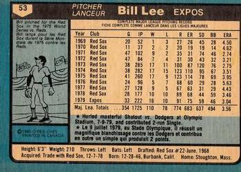 1980 O-Pee-Chee #53 Bill Lee Back