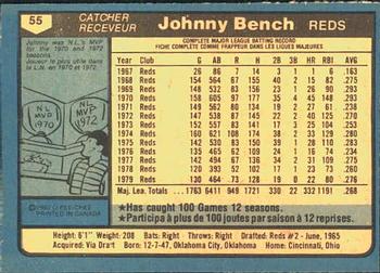 1980 O-Pee-Chee #55 Johnny Bench Back
