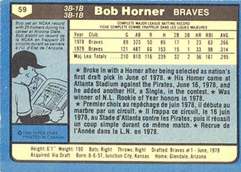 1980 O-Pee-Chee #59 Bob Horner Back