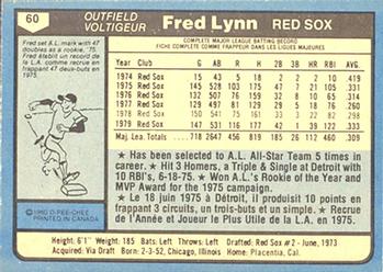 1980 O-Pee-Chee #60 Fred Lynn Back