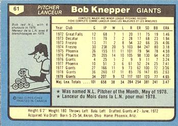 1980 O-Pee-Chee #61 Bob Knepper Back