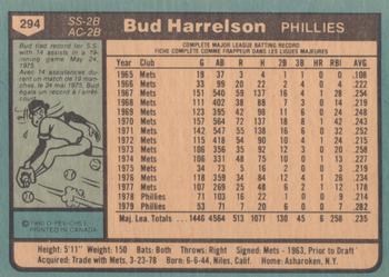 1980 O-Pee-Chee #294 Bud Harrelson Back