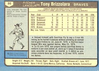 1980 O-Pee-Chee #86 Tony Brizzolara Back