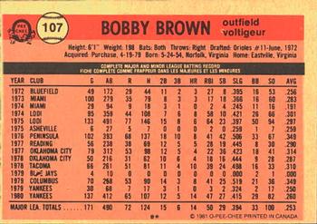 1981 O-Pee-Chee #107 Bobby Brown Back