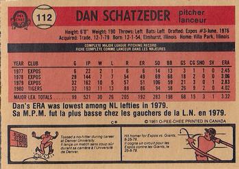 1981 O-Pee-Chee #112 Dan Schatzeder Back