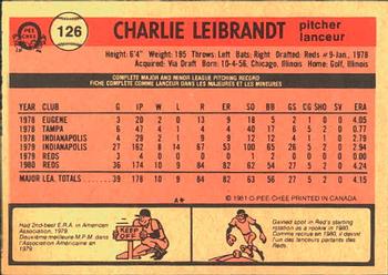 1981 O-Pee-Chee #126 Charlie Leibrandt Back