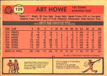 1981 O-Pee-Chee #129 Art Howe Back
