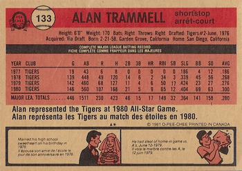 1981 O-Pee-Chee #133 Alan Trammell Back