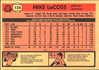 1981 O-Pee-Chee #134 Mike LaCoss Back