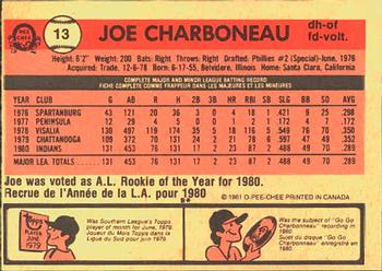 1981 O-Pee-Chee #13 Joe Charboneau Back