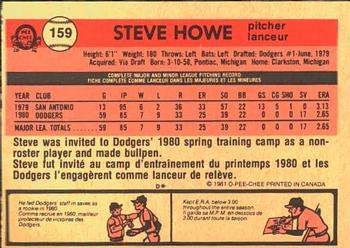 1981 O-Pee-Chee #159 Steve Howe Back