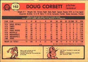 1981 O-Pee-Chee #162 Doug Corbett Back