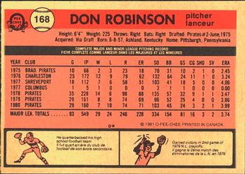1981 O-Pee-Chee #168 Don Robinson Back